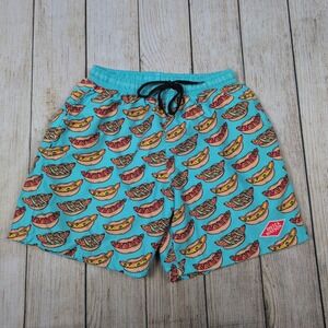 In Your Face Apparel Hot‎ Dog Print Swim Trunks Drawstring Waist Shorts L